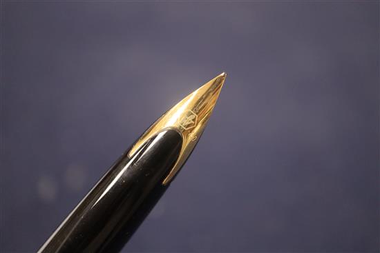 A group of five vintage fountain pens, including a Watermans orange and black marble effect pen